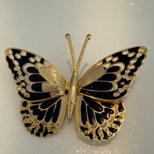 Vintage Gold and Black Butterfly Brooch
